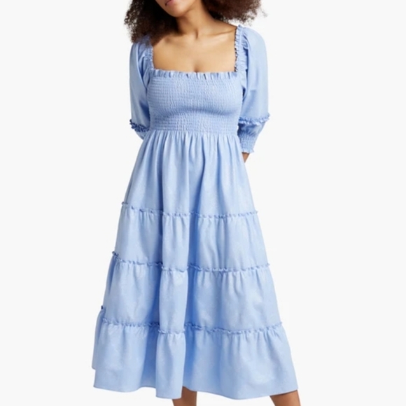 Hill House Dresses & Skirts - Hill House The Nesli Nap Tiered Midid Dress Blue with Silver Threading